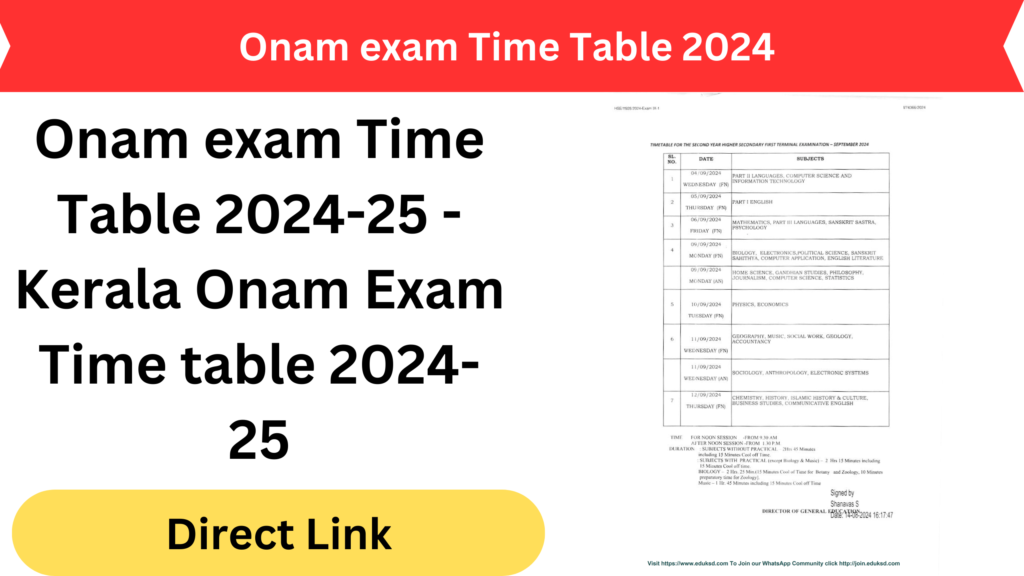 Onam exam Time Table 2024-25 - Kerala Onam Exam Time table 2024-25